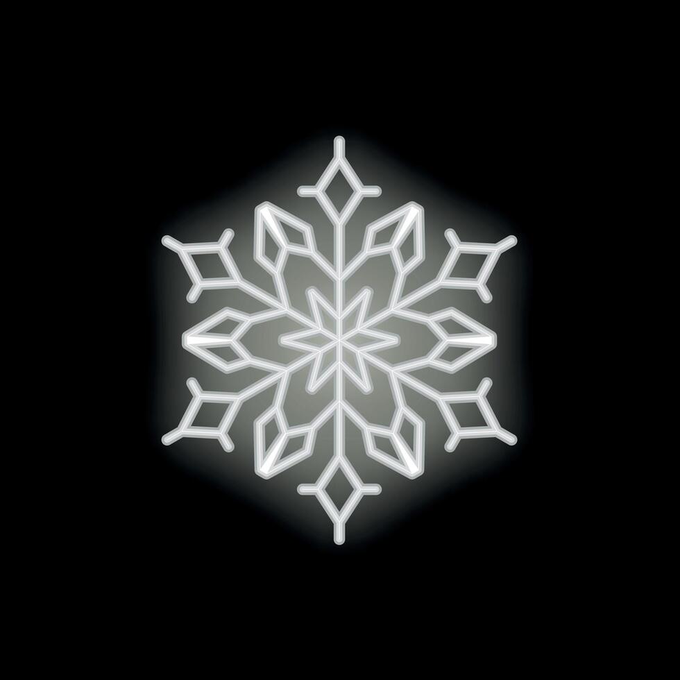 Bright neon snowflake glowing on black background vector