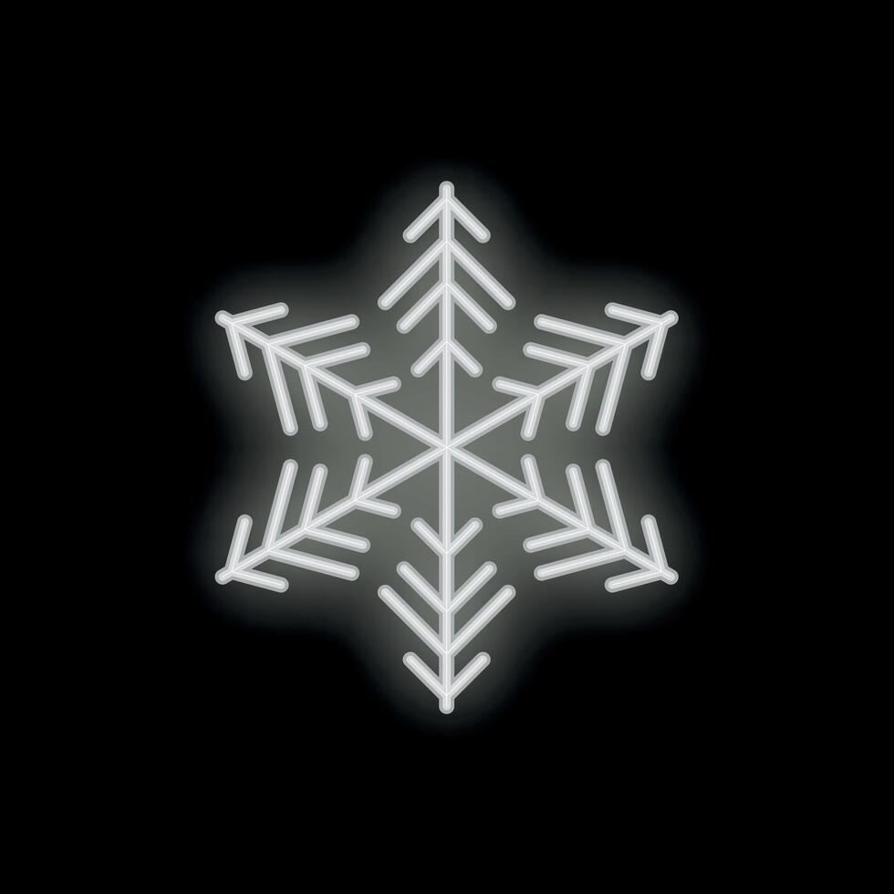Bright white neon sign snowflake glowing on black background vector