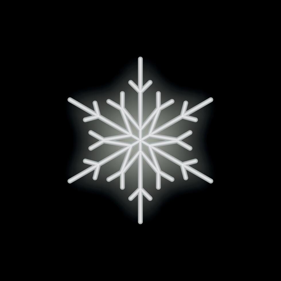 White neon sign glowing snowflake on black background vector