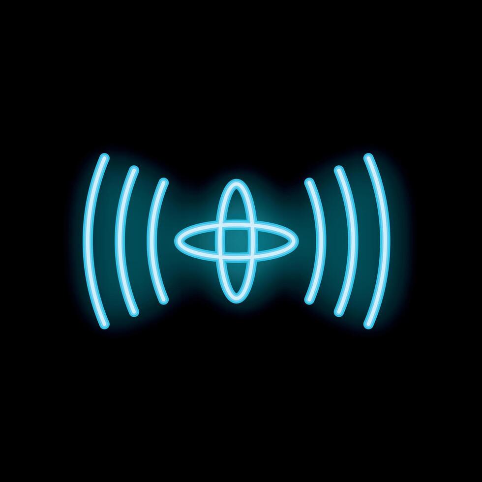 Neon blue wi fi wireless network symbol glowing on black background vector
