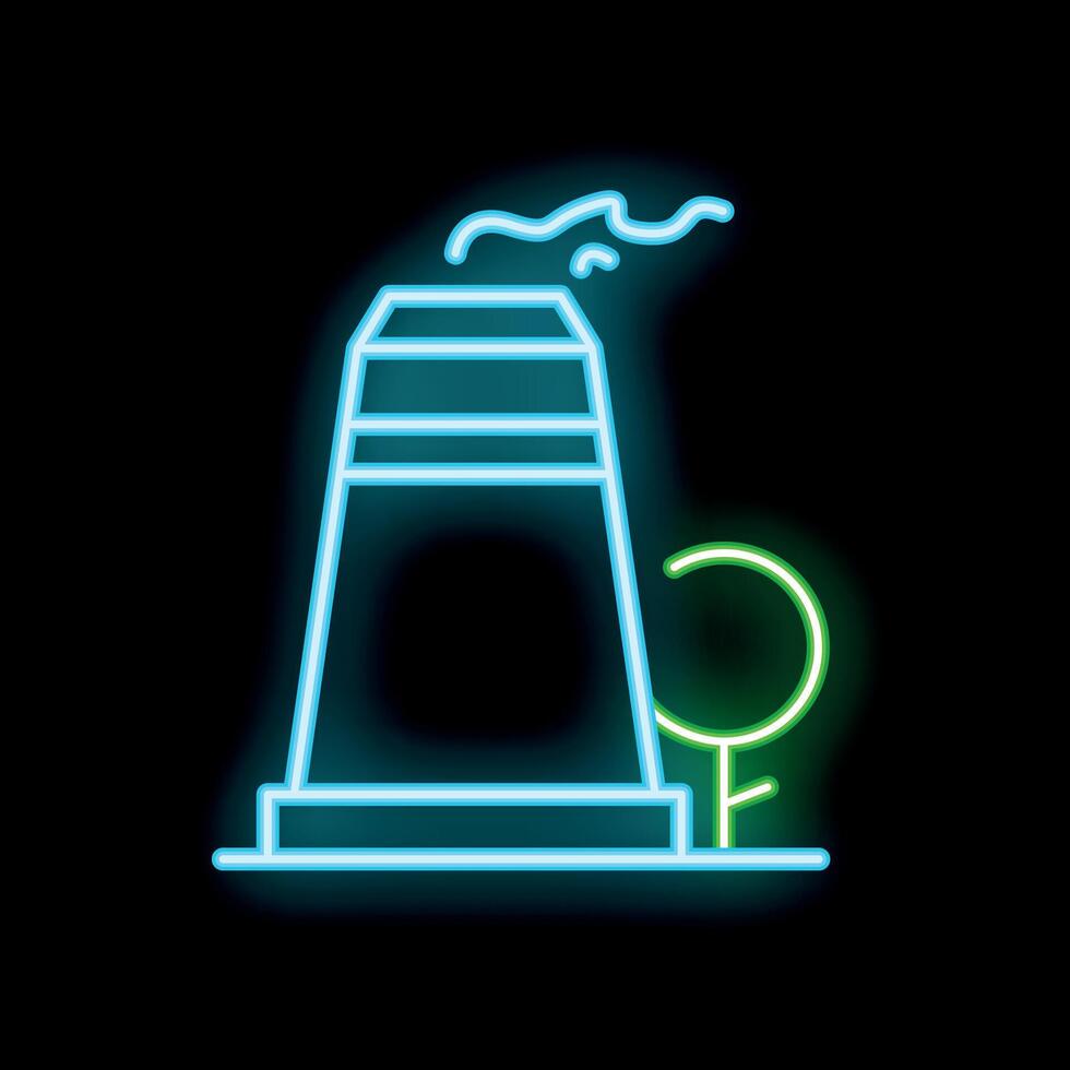 Neon style icon of industrial factory polluting the air with smoke vector