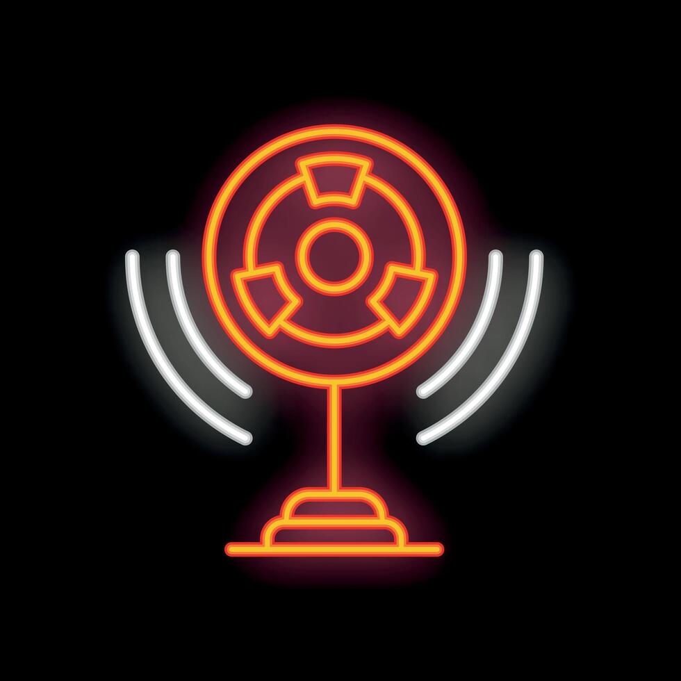 Neon sign of a fan blowing air in a dark room vector