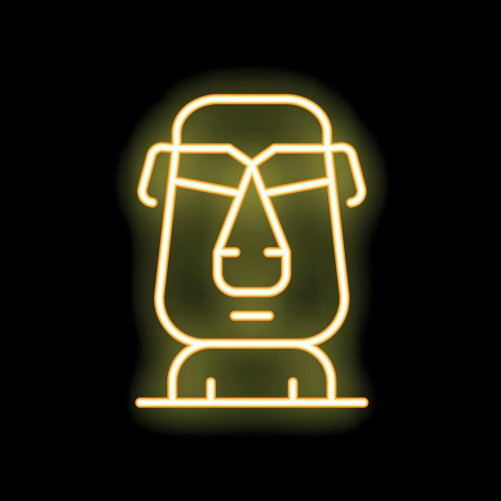 Yellow neon icon of a moai statue glowing on a black background vector