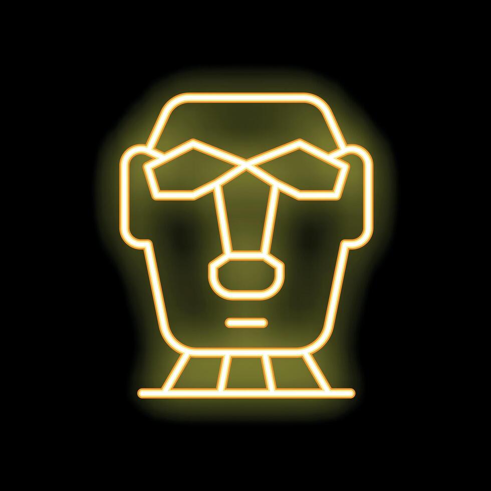 Neon sign showing a stylized robot head with glowing eyes and mouth on black background vector