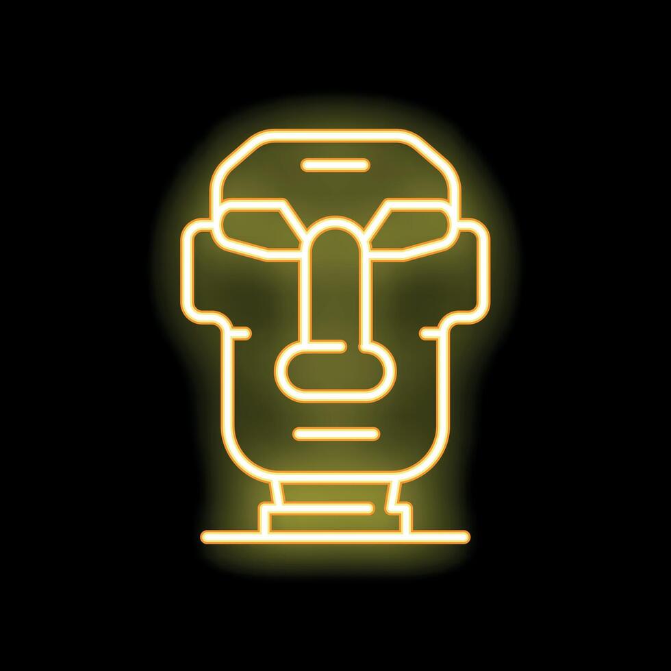 Yellow neon sign of a moai statue on a black background vector