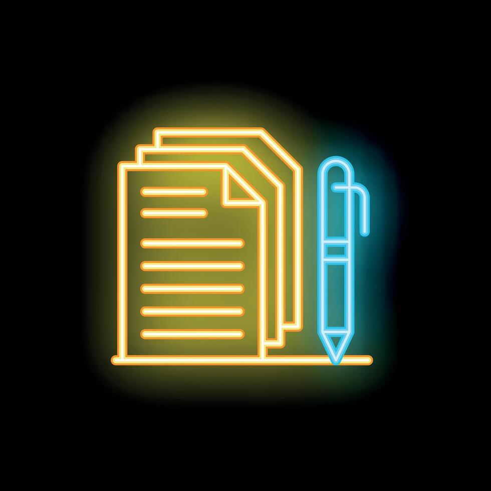 Neon sign of pen writing on documents vector