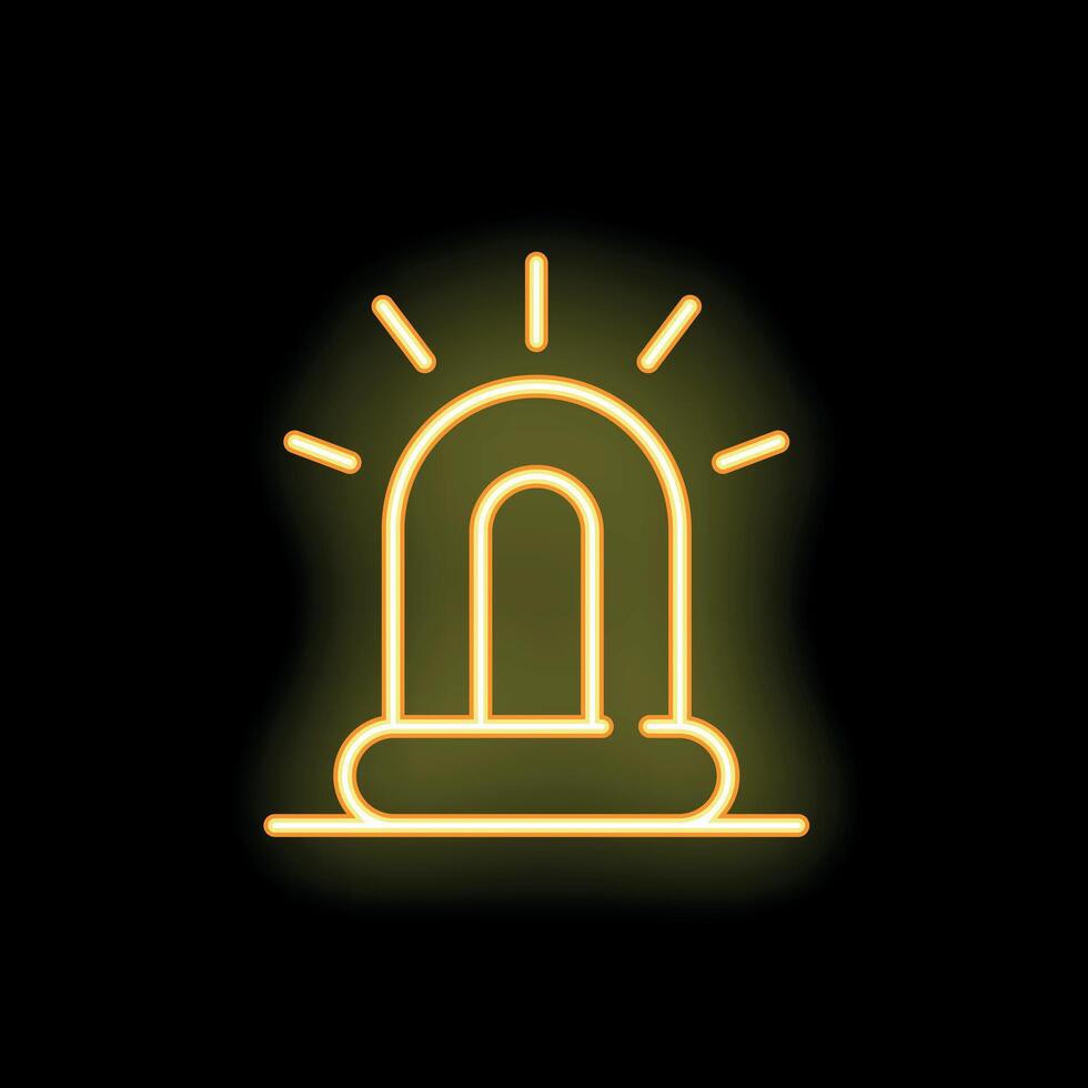 Neon yellow siren light flashing on black background vector