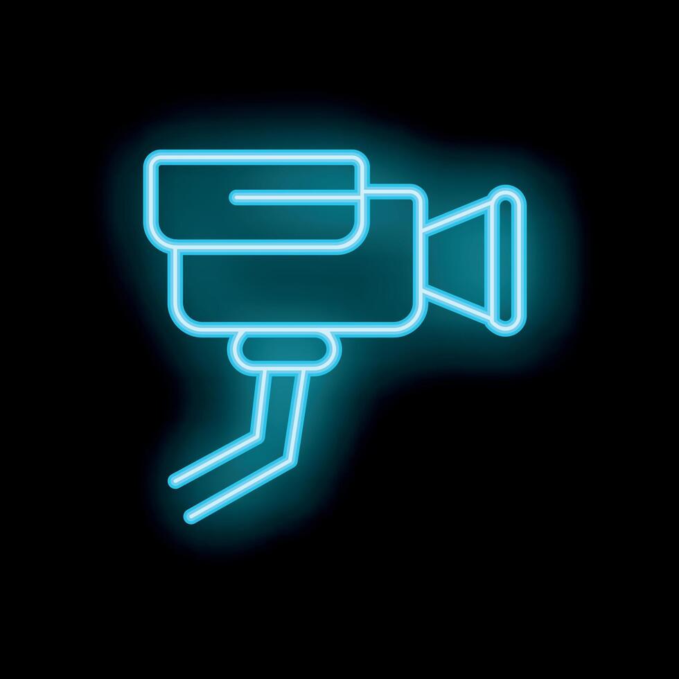 Neon icon of a professional camera recording on black background vector