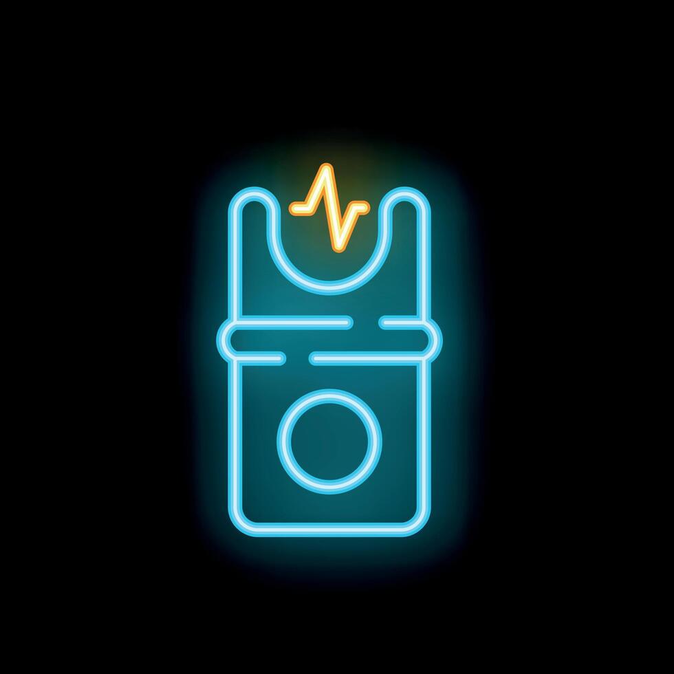 Glowing neon line electric shocker for self defense is shining on a black background vector