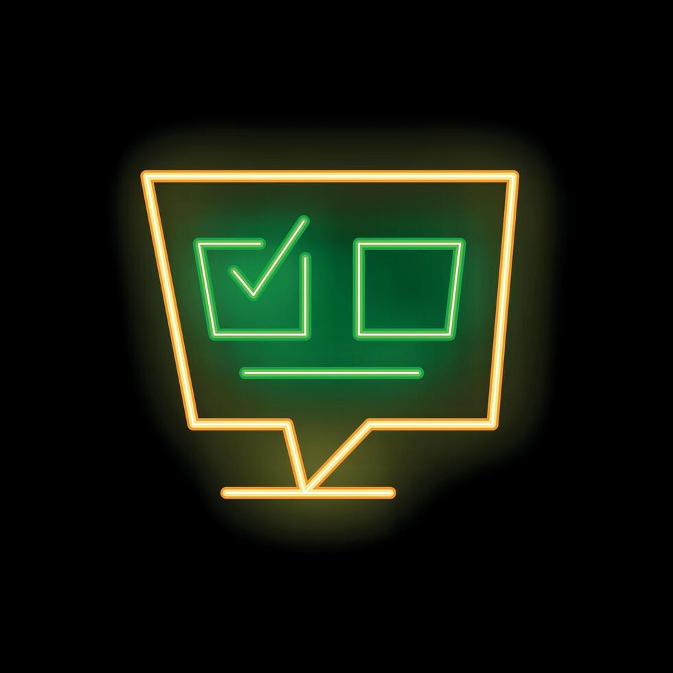 Neon green online survey icon glowing on black background vector