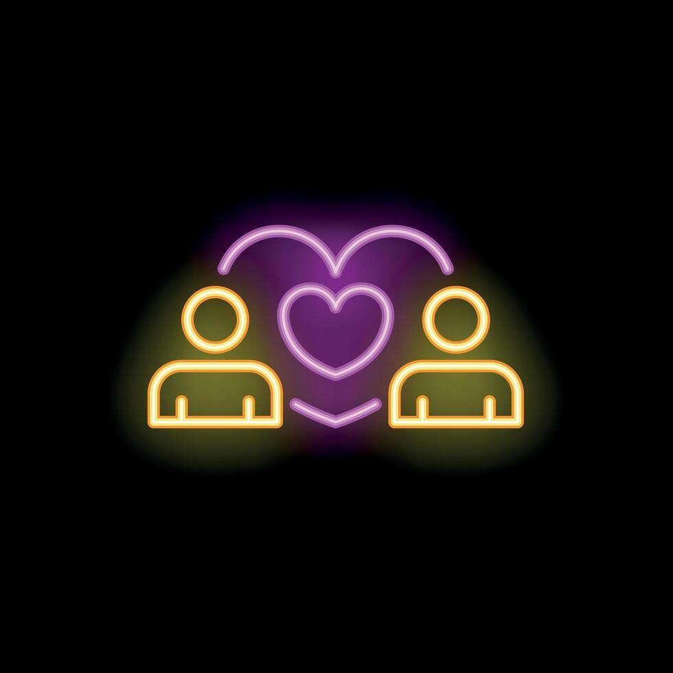 Neon love heart connecting two people representing couple falling in love vector