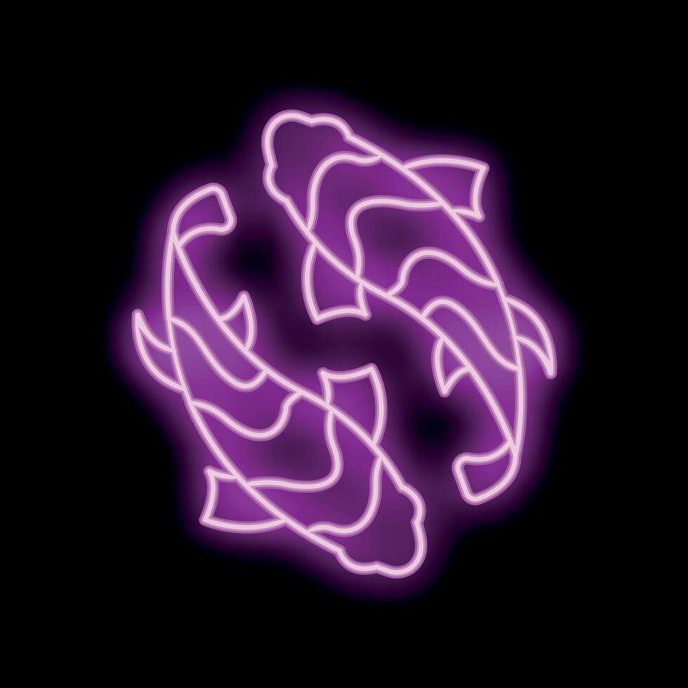 Two koi fish forming yin yang symbol neon sign vector