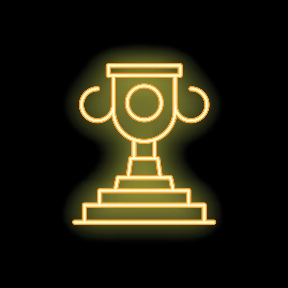 Neon trophy cup glowing on black background vector
