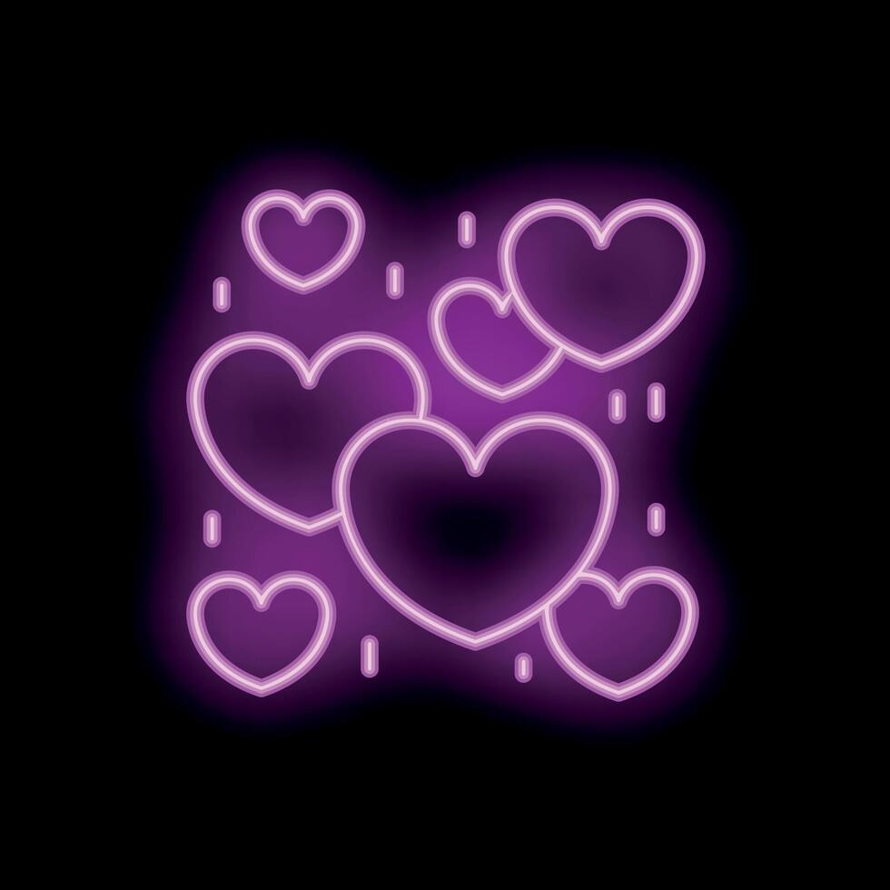 Neon hearts glowing on dark background representing love and romance vector
