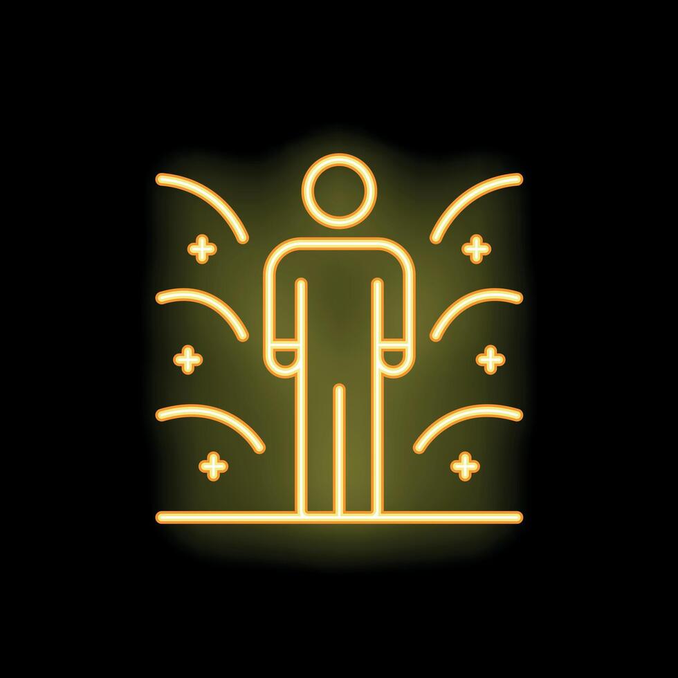 Neon icon of a man standing and receiving positive energy flow vector