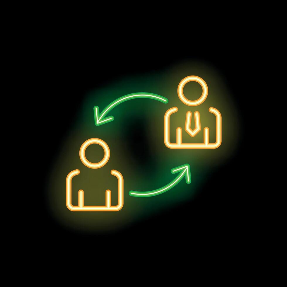 Neon icon of two businessmen exchanging arrows in a cycle vector