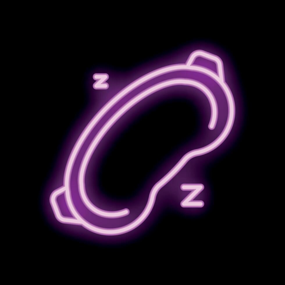 Neon sign of sleeping mask glowing on black background vector