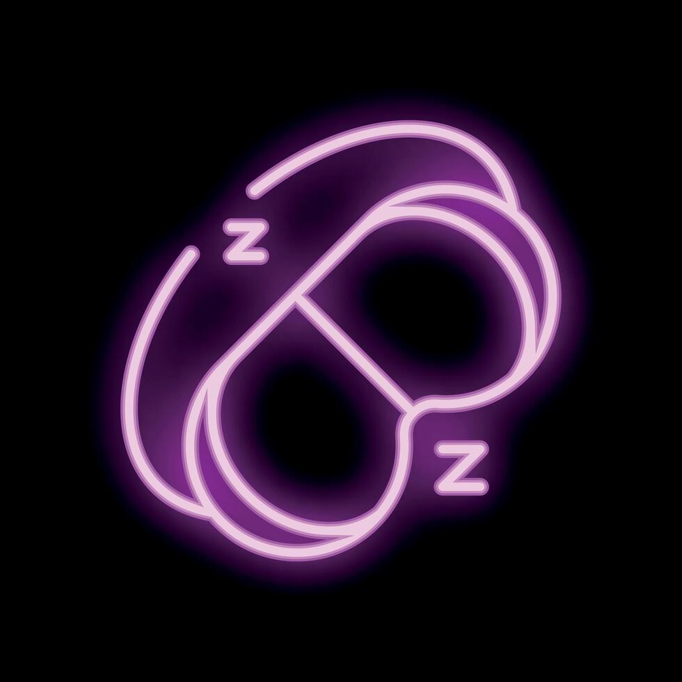 Neon sign showing sleeping eye mask with z letters for sleep and dreams vector