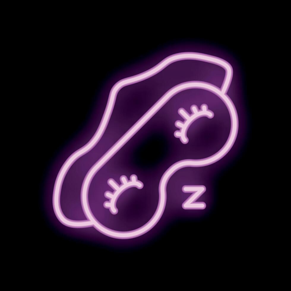 Neon sleep mask shining on black background vector