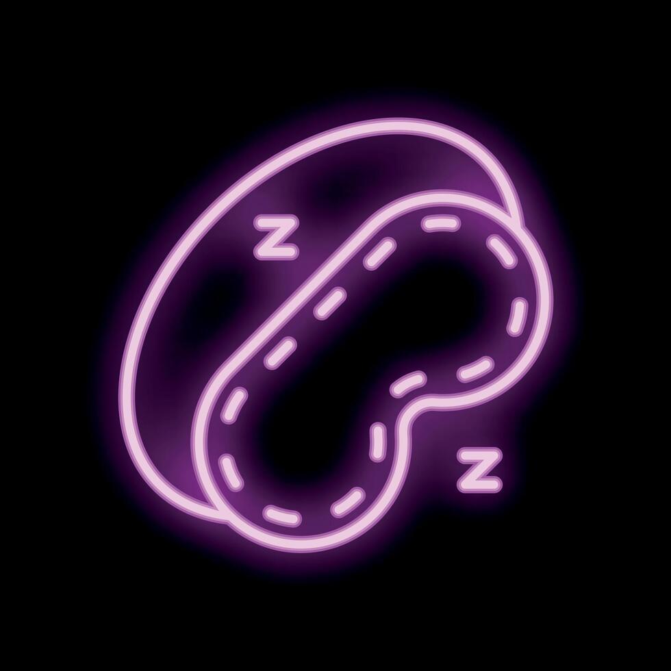 Neon pink sleeping mask glowing on black background vector