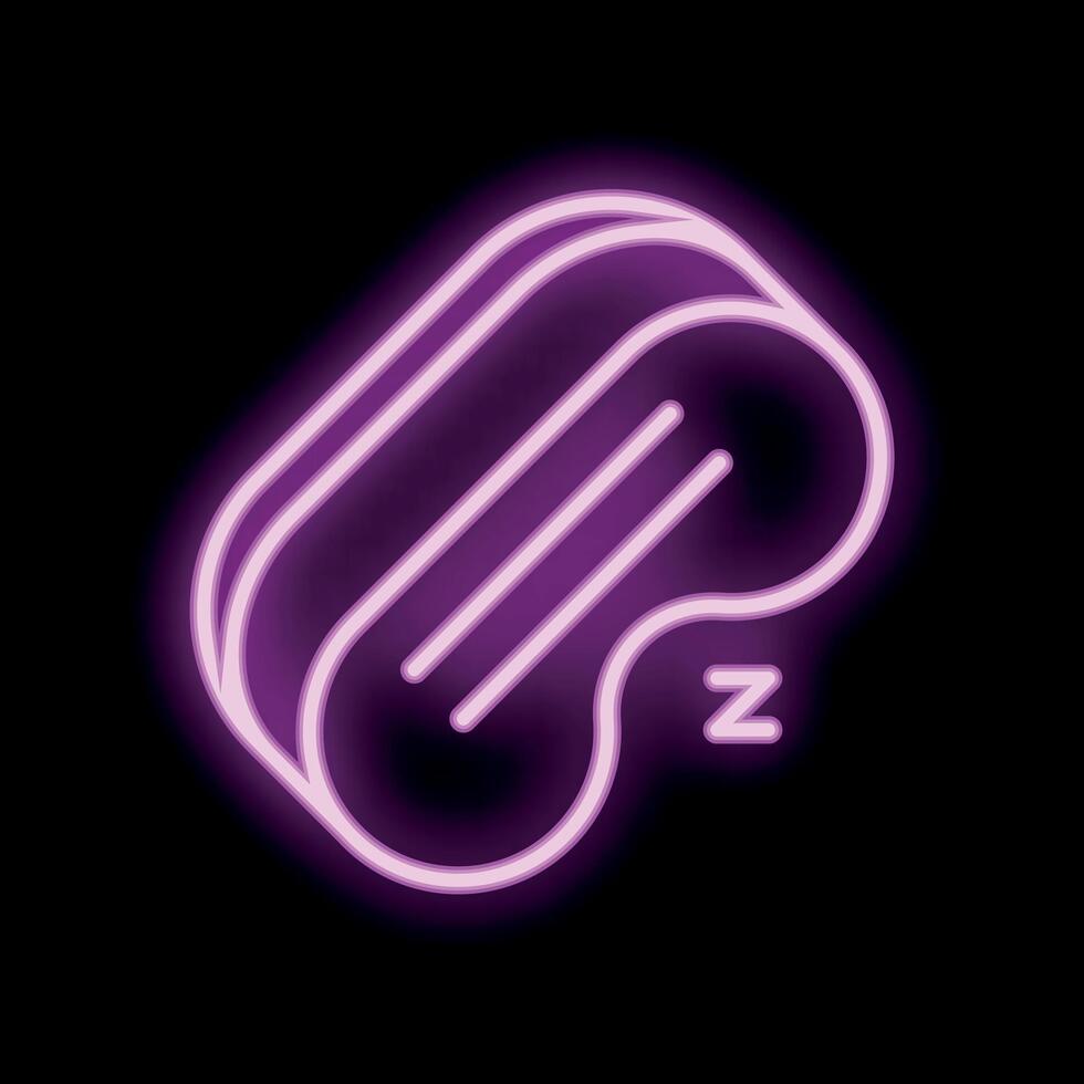 Neon sleep mask icon glowing in purple on black background vector