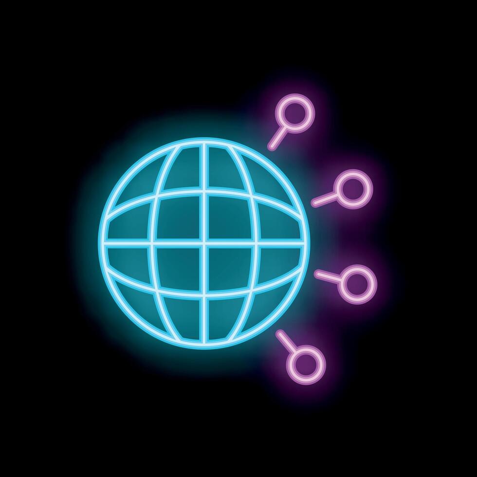 Neon icon of planet earth showing global network connections vector