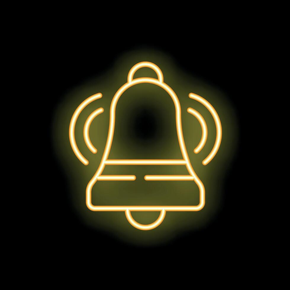 Neon yellow bell icon ringing on black background vector