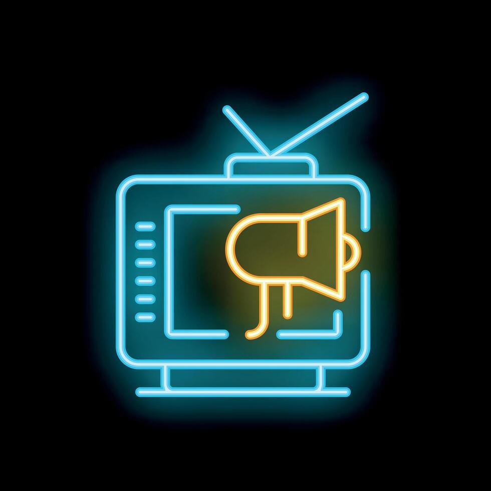 Neon icon of television set displaying megaphone advertising marketing campaign vector