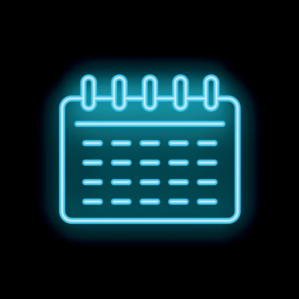 Neon blue calendar icon glowing on dark background vector