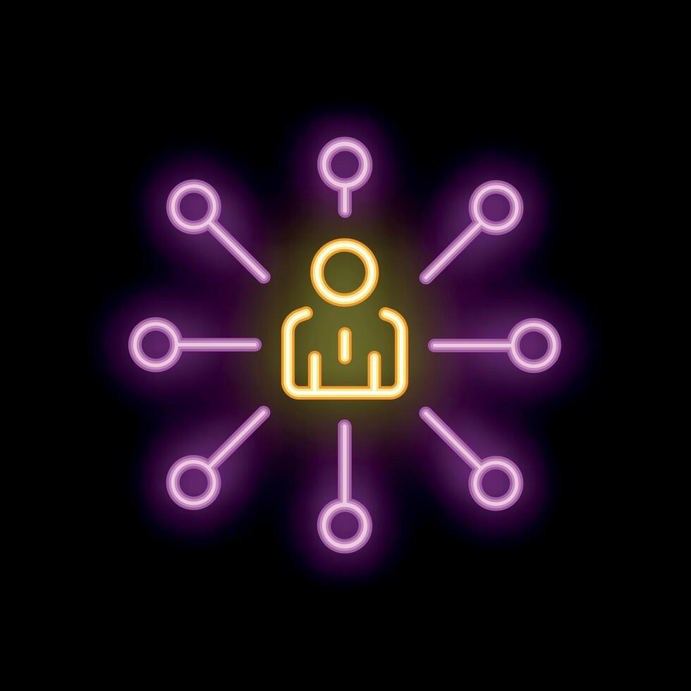 Neon icon of a businessman managing a network of connections vector