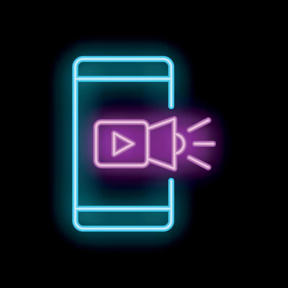 Neon sign showing smartphone playing with sound on vector