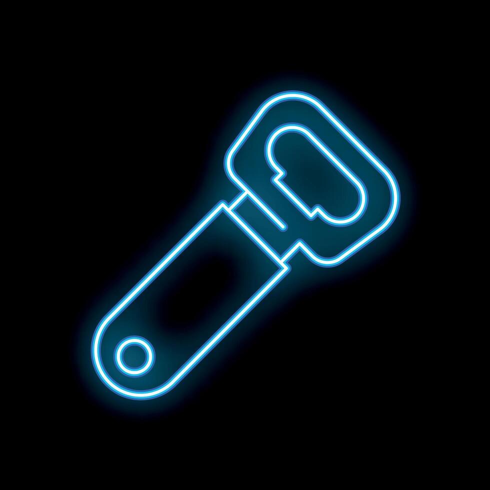 Blue neon bottle opener shining in the dark vector