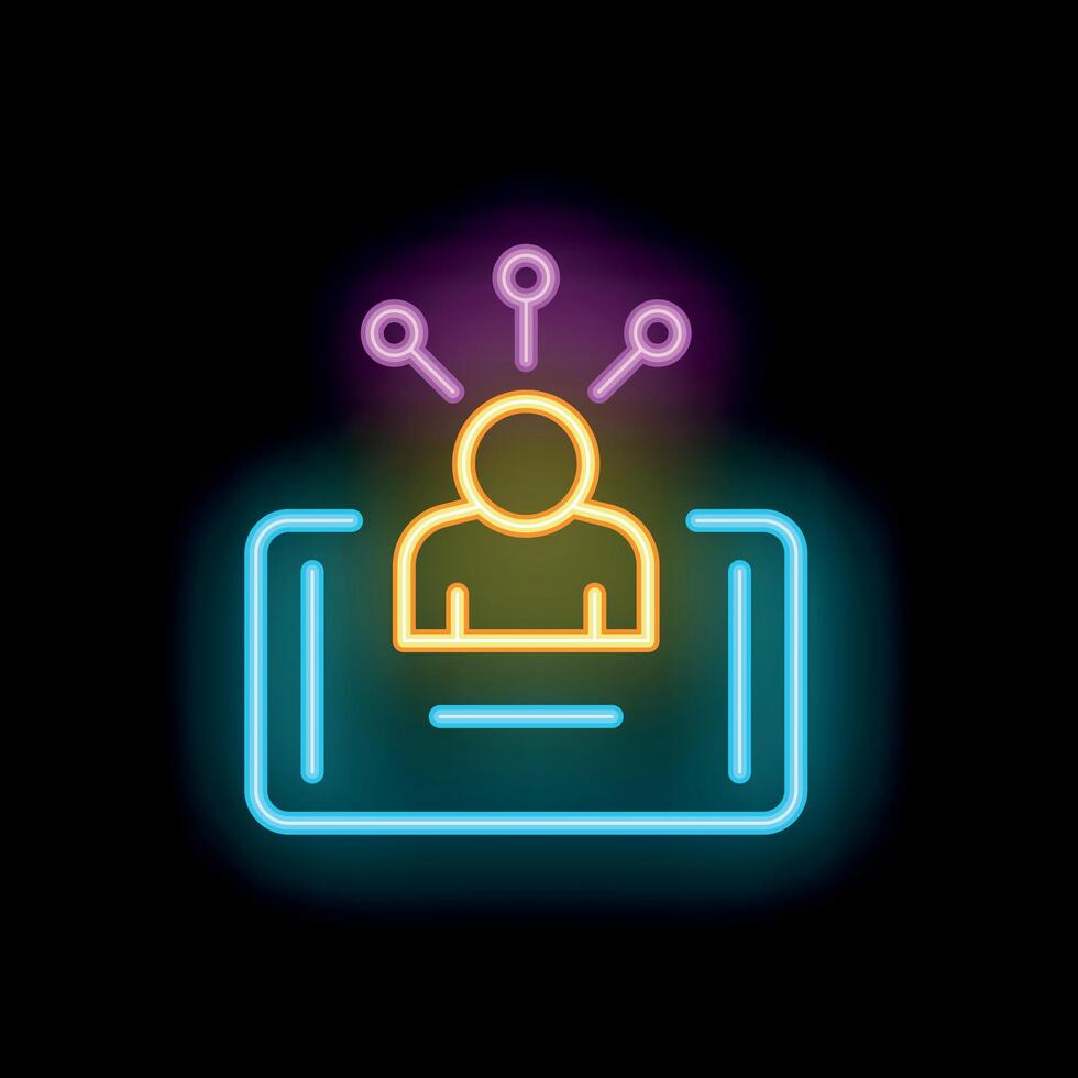 Neon sign illustrating e learning with a student having new ideas vector