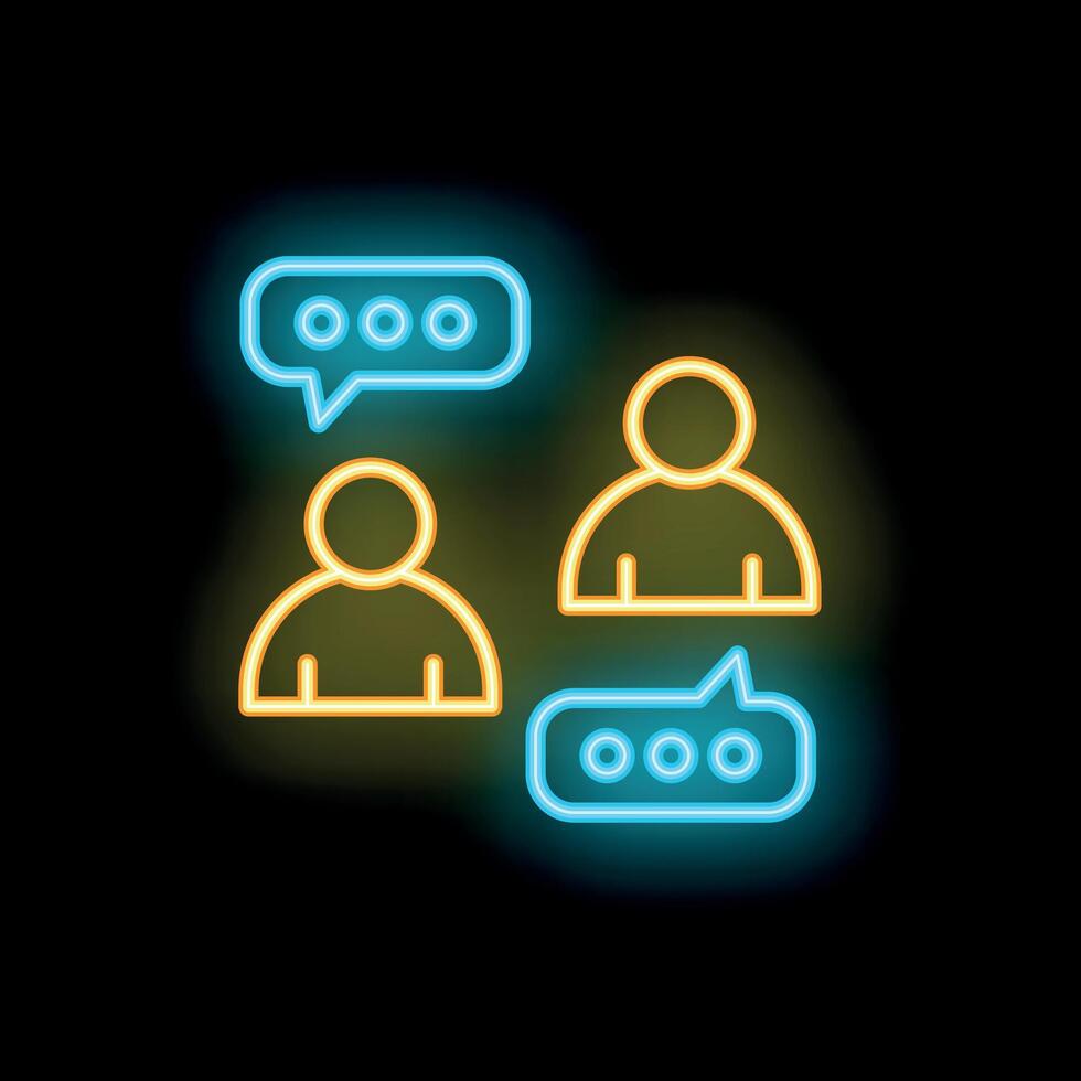 Two people chatting with speech bubbles neon sign style icon vector