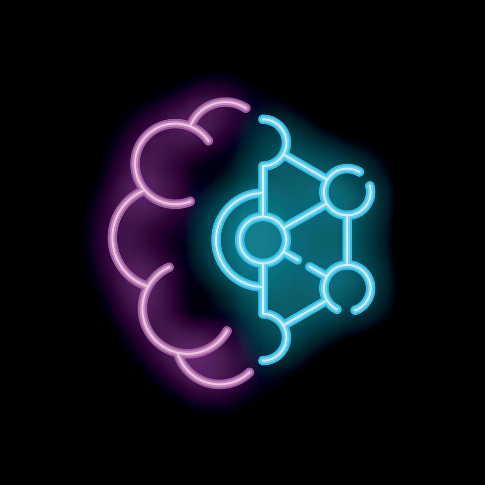 Neon illustration of artificial intelligence replacing human brain vector