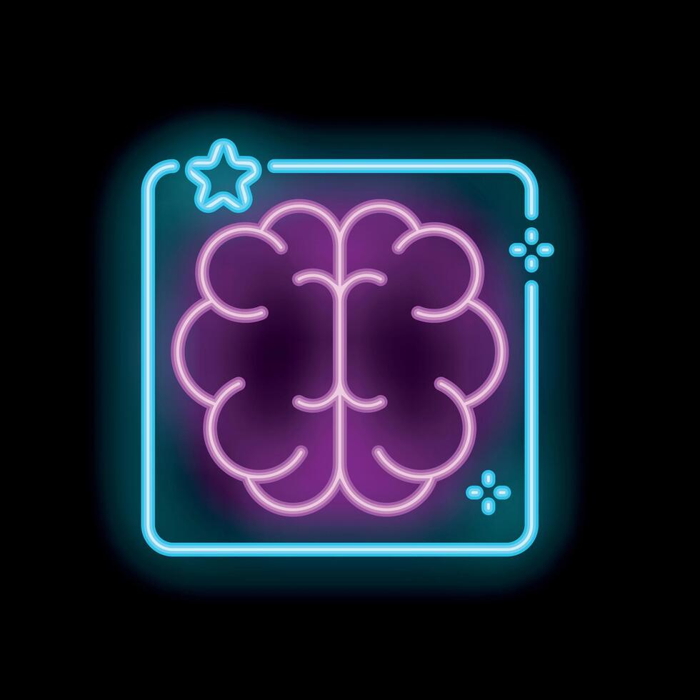 Neon icon of human brain glowing in the dark vector