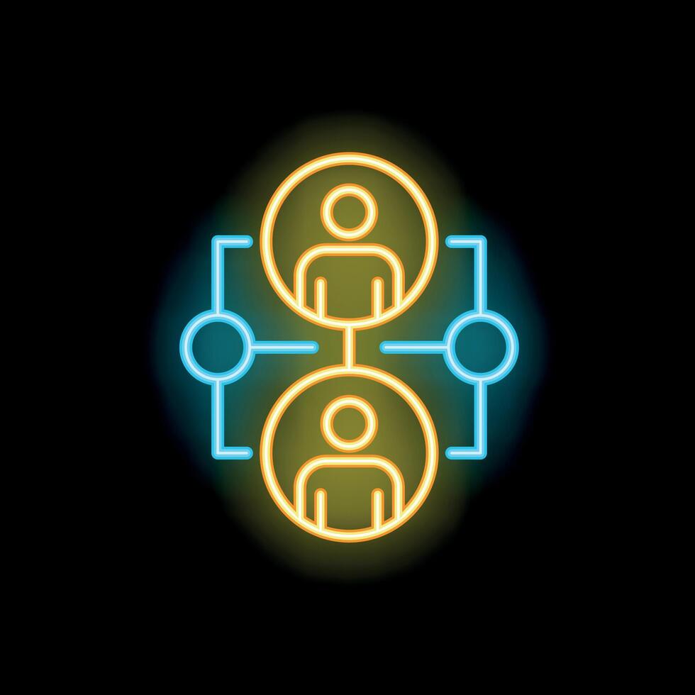 Neon icon of business people network representing collaboration vector