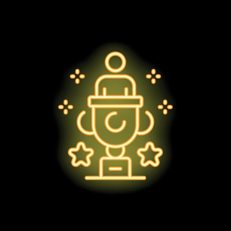 Neon sign of best ceo trophy award with stars shining vector
