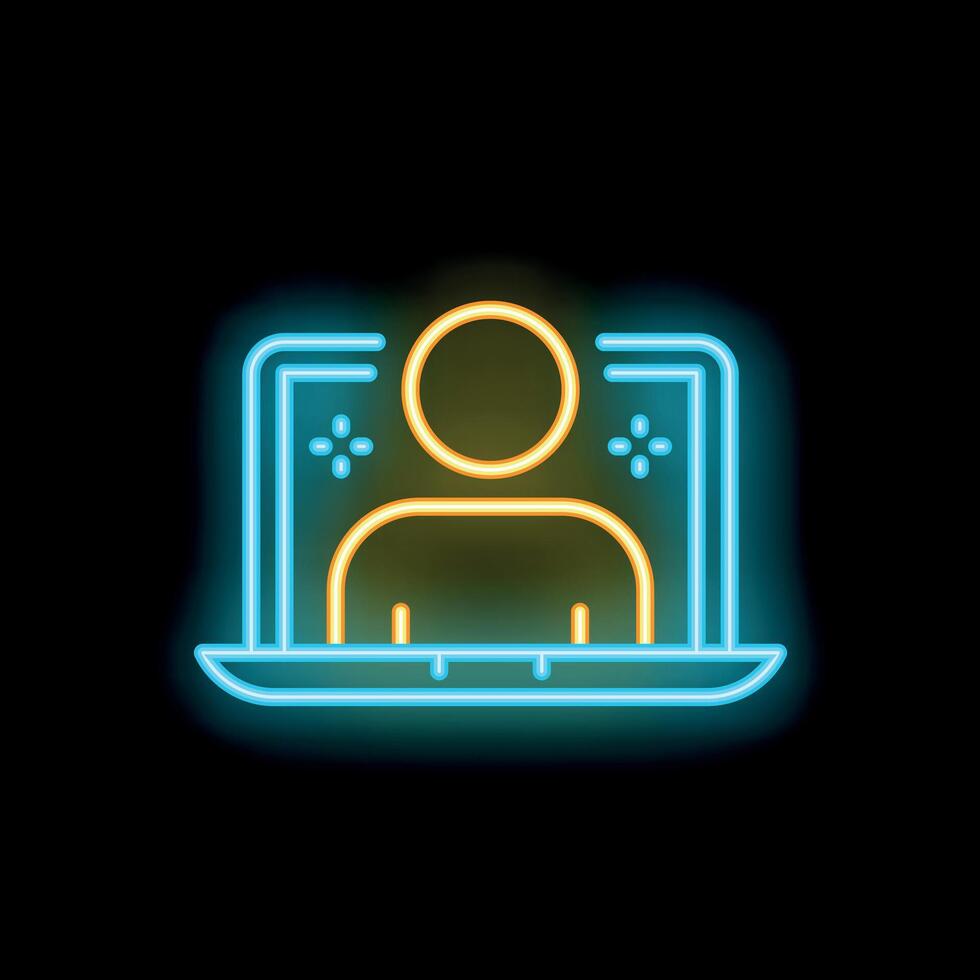Neon sign of person calling on laptop computer vector