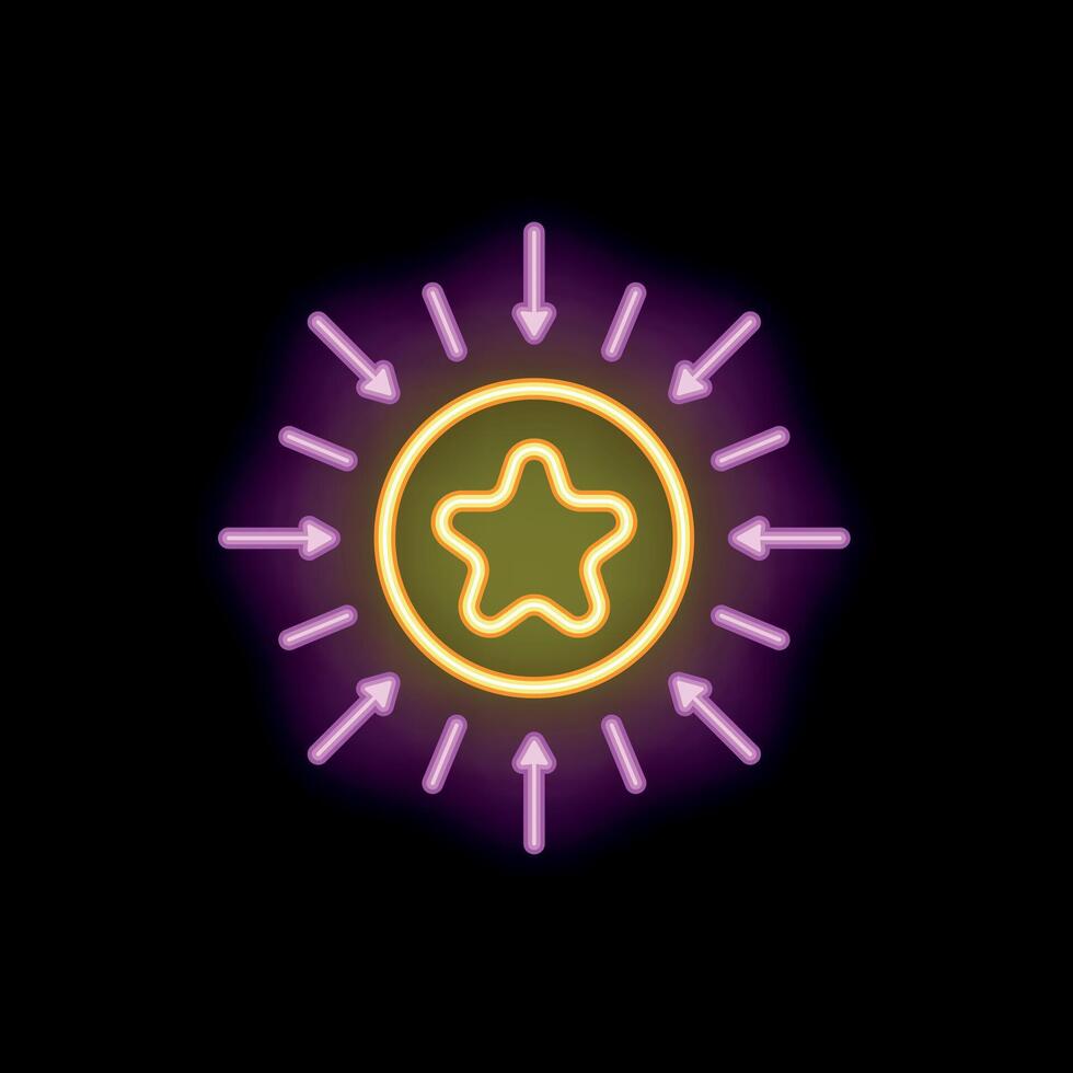 Neon sign representing focusing on a goal with arrows pointing to a star vector