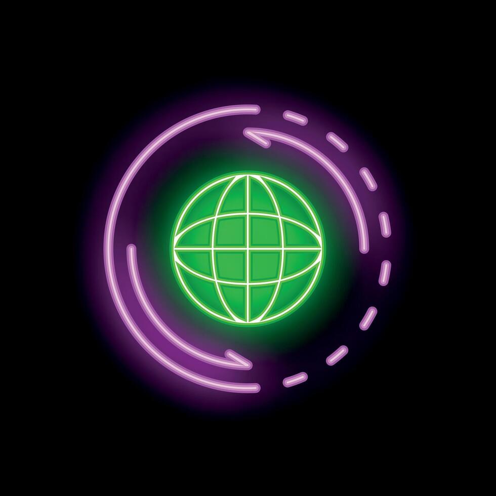 Neon sign representing global business continuity with arrows around a globe vector