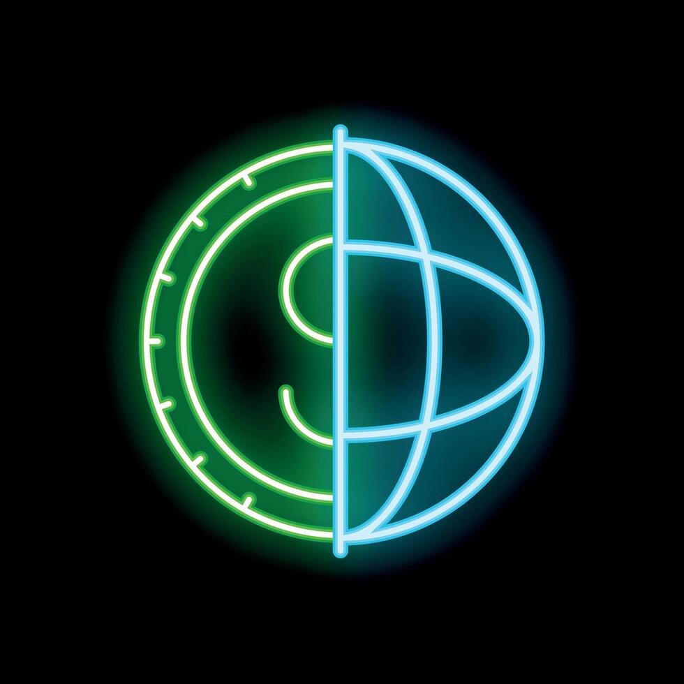 Neon icon representing global economy with dollar and globe symbol vector