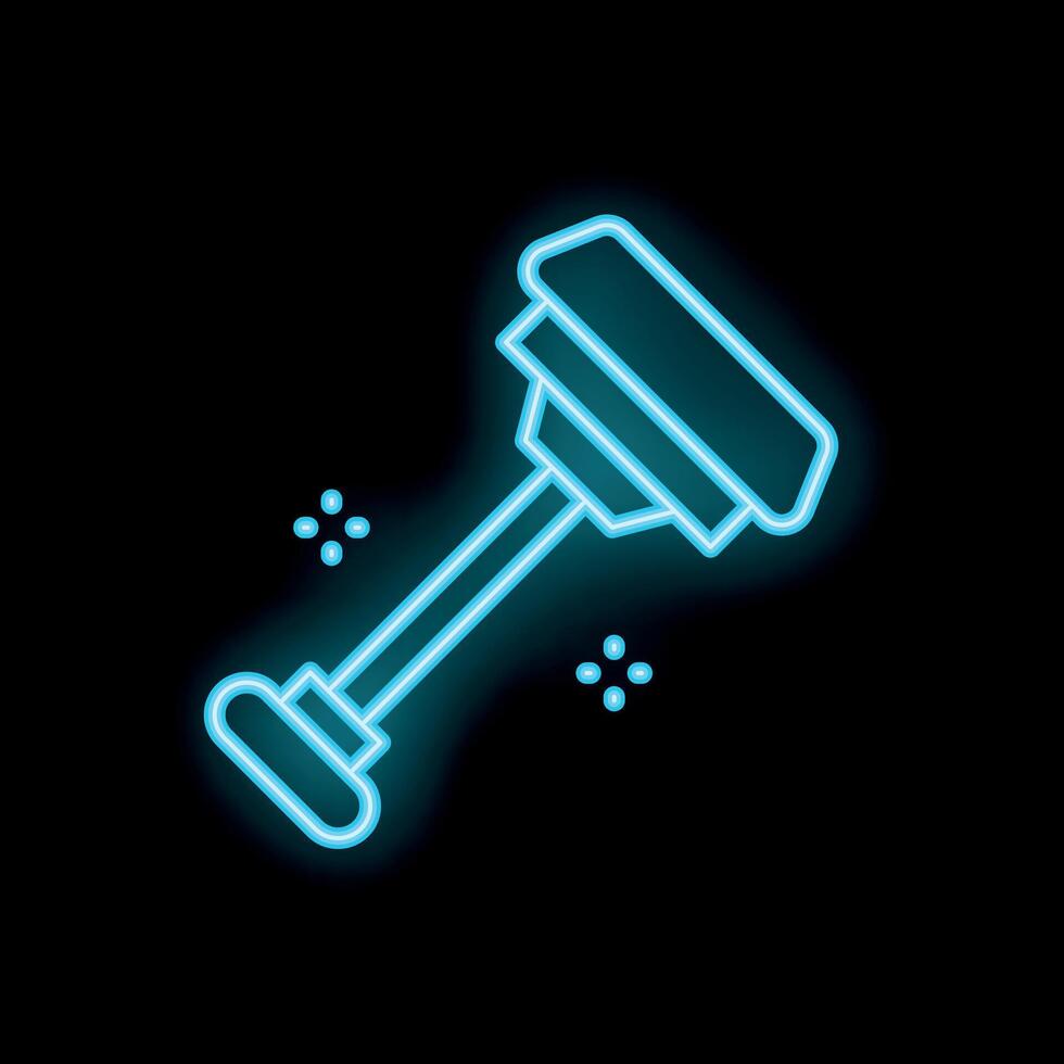Neon cleaning brush icon glowing against dark background vector