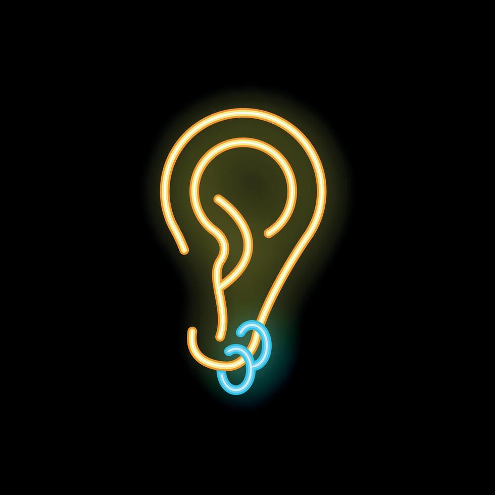 Neon ear with piercings on a black background vector