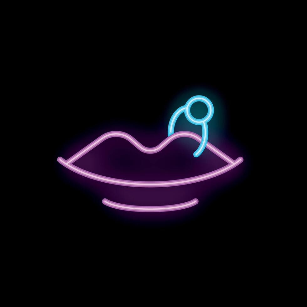 Neon sign showing lips with piercing on black background vector