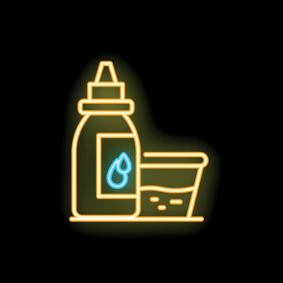 Glowing neon line bottle for eye drops icon isolated on black background illustration vector