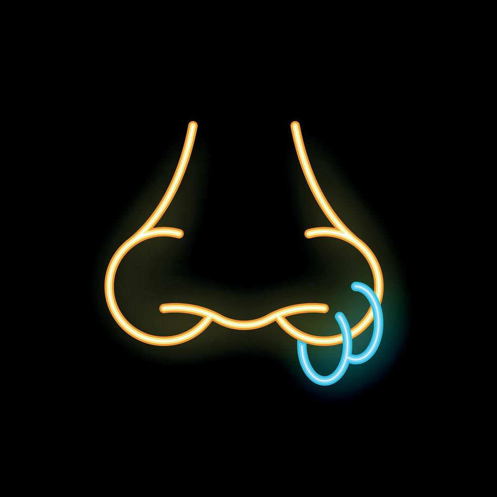 Neon sign representing a nose with a piercing on a black background vector