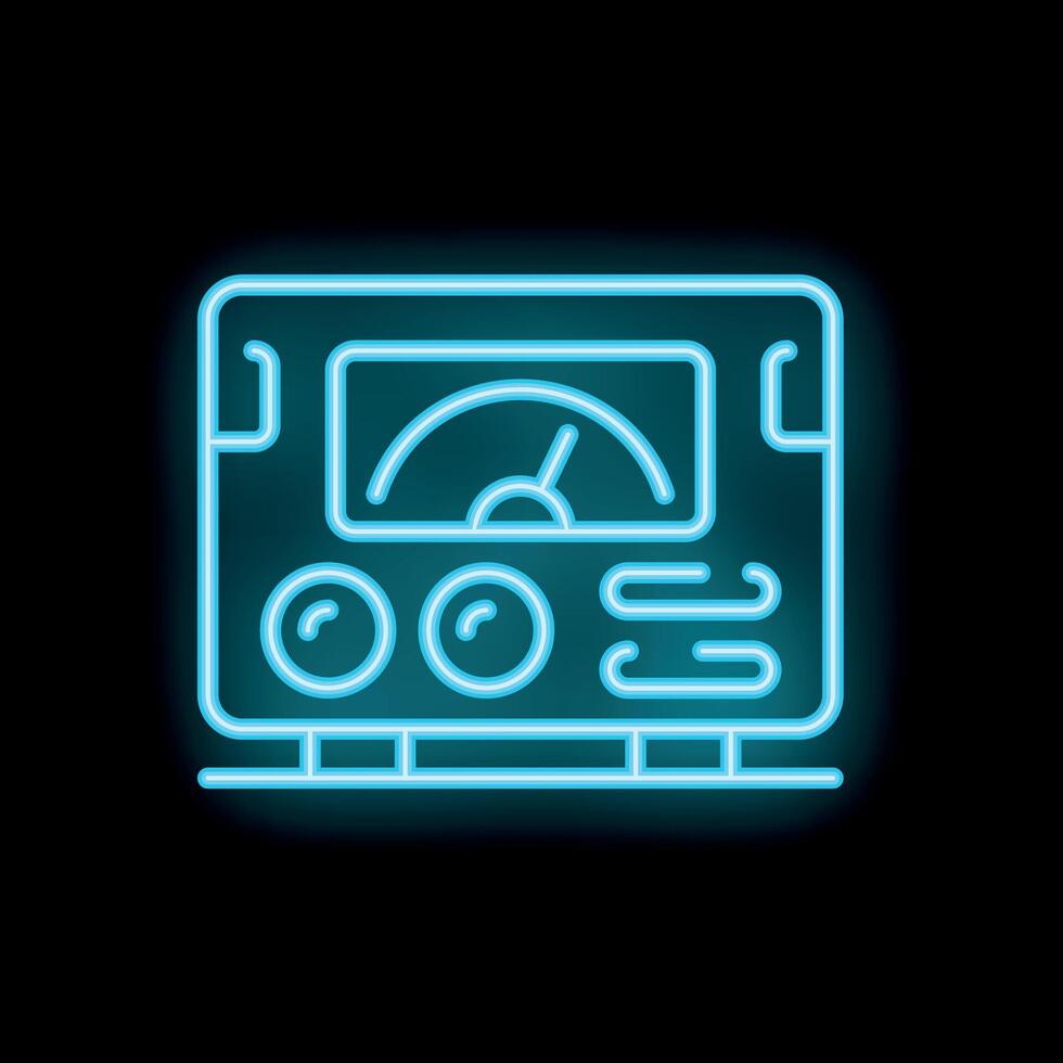 Neon icon of an amplifier showing a measurement on its analog display vector