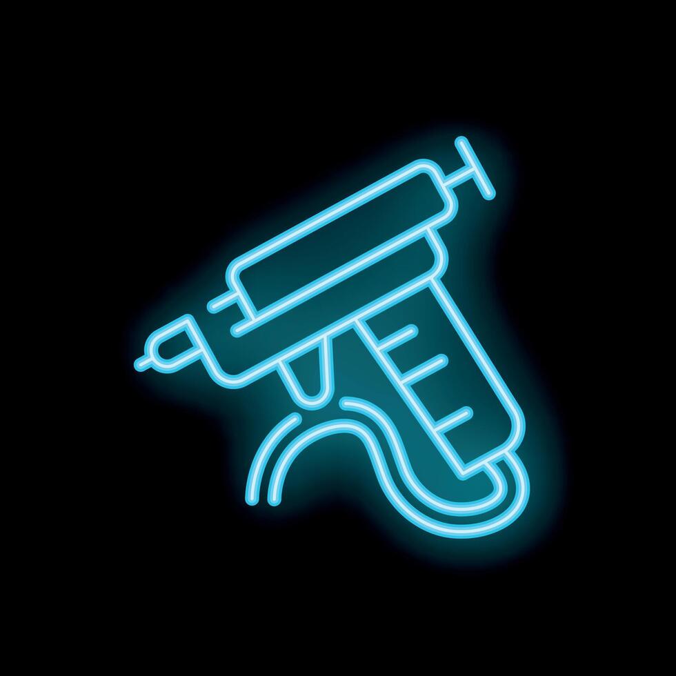 Neon blue glue gun drawing on black background vector