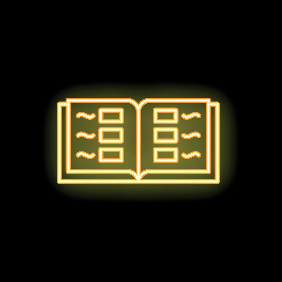 Neon yellow open book icon showing education concept vector